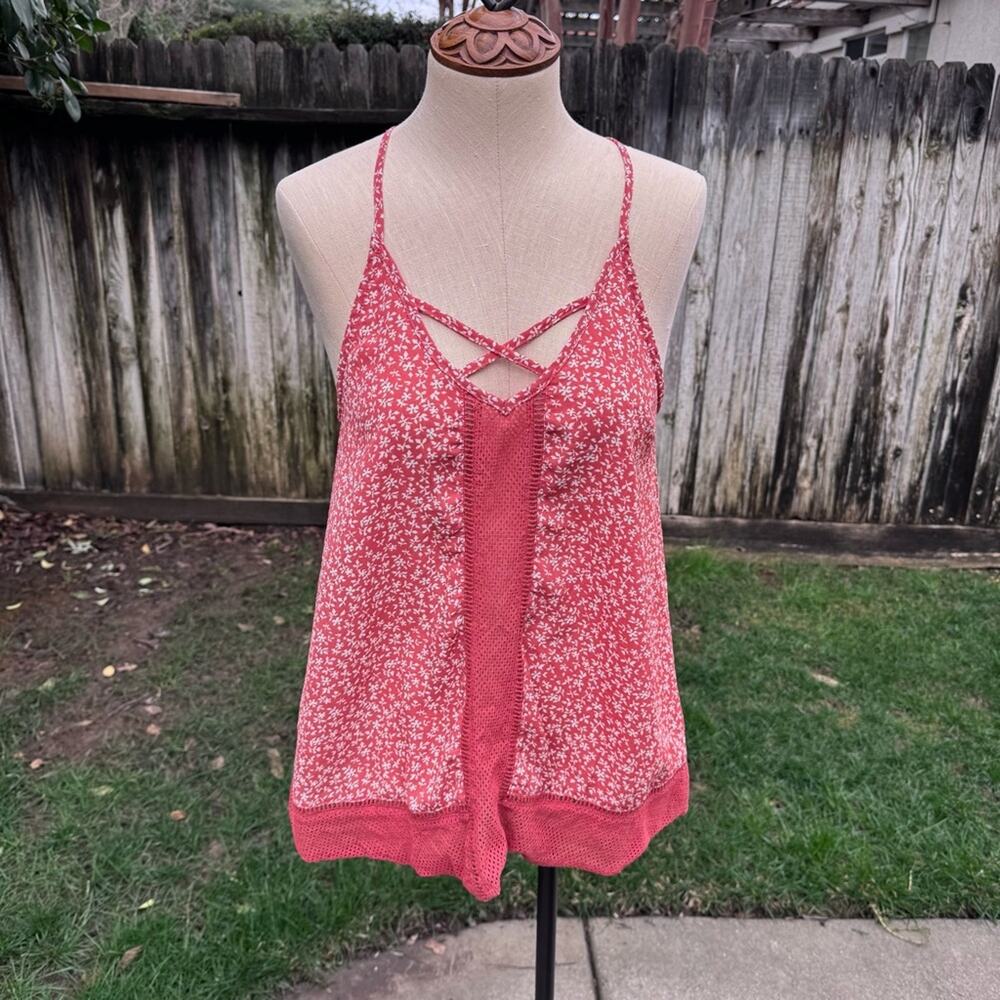 Doe & Rae Criss Cross Tank Top Floral Print Women's Size Small